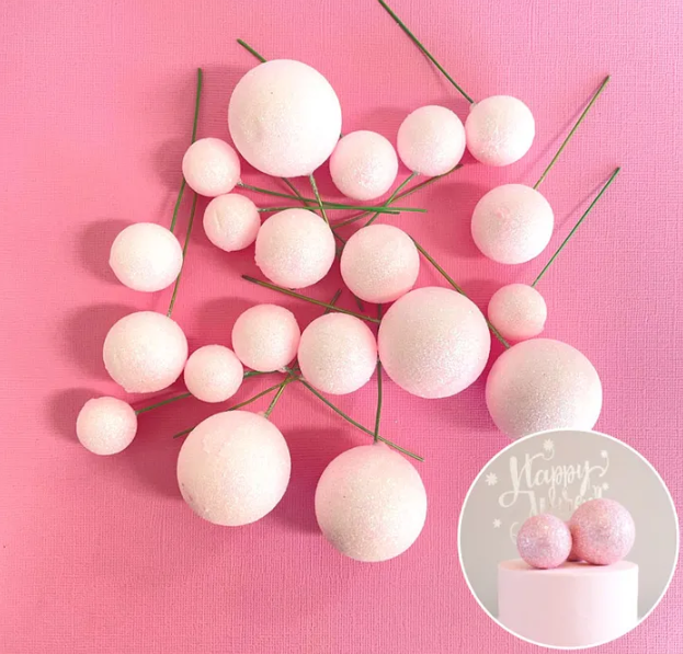 Iconic Cake Art Glitter Pink Ball Topper 20pc