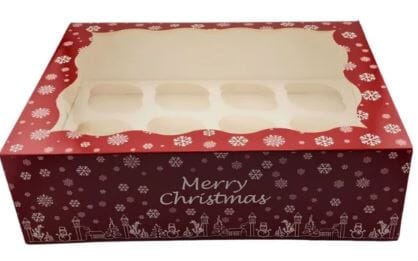 Iconic Cake Art - Christmas Cupcake Box - Holds 12, 4" Tall Boards & Boxes & Packaging The Cooks Kitchen 