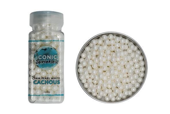 100g 8mm Pearl White Cachous - Iconic Sprinkles Sprinkles The Cooks Kitchen 