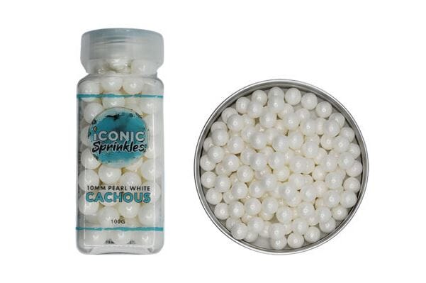 100g 10mm Pearl White Cachous - Iconic Sprinkles Sprinkles The Cooks Kitchen 