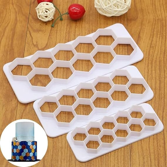 Hexagon Pattern Impression Cutter Set 3pc Fondant Cutters The Cooks Kitchen 