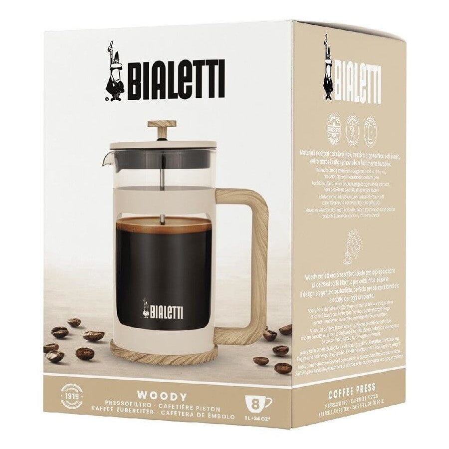 Bialetti Woody Coffee Press - Cream 1 Litre Glass Coffee Plungers The Cooks Kitchen 