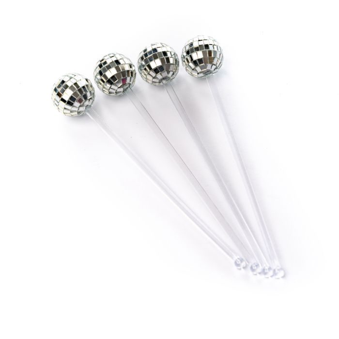 Npw Disco Drink Stirrers 4pcs Set Silver 14.7x3.8x21.3cm