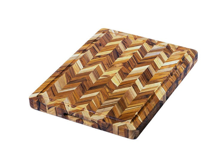 Teakhaus Herringbone Rectangle Cutting Board W/hand Grips + Juice Canal 51x41x3.8cm