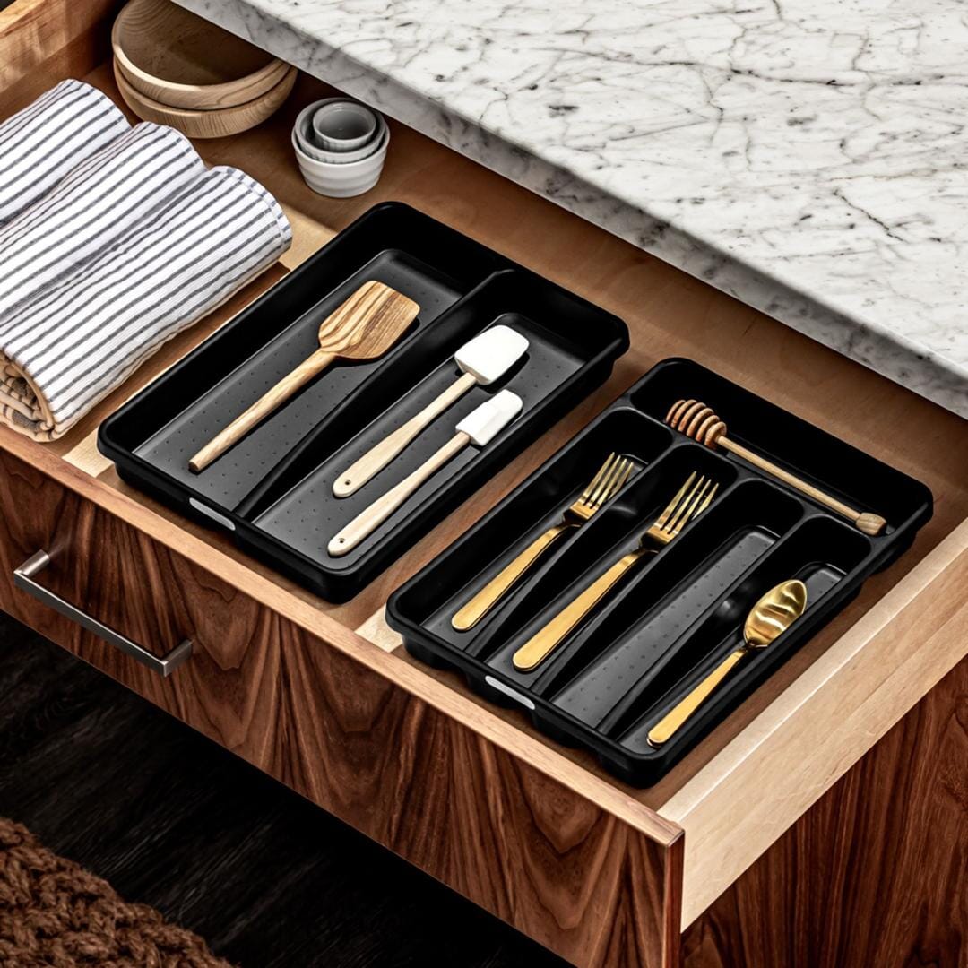 Made Smart Mini 5 Compartment Cutlery Tray 32.4x23x4.8cm - Carbon Cutlery & Utensil Storage The Cooks Kitchen 