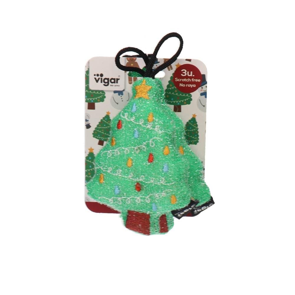 Vigar Christmas Tree Scrubber Sponge Pack - 3pk Cleaning Cloths The Cooks Kitchen 