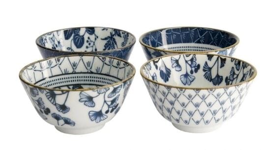 Tokyo Design Studio Flora Japonica Mixed Rice Bowl 12cm 4 Piece In Blue Loose Dinnerware The Cooks Kitchen 