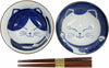 Tokyo Design Studio Kawaii Neko Bowl Set Of 2 With Chopsticks - Blue Cat