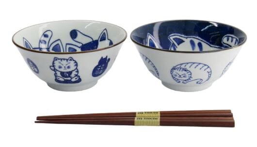 Tokyo Design Studio Kawaii Neko Bowl 2pc With Chopsticks - Twin Cat Bowls The Cooks Kitchen 