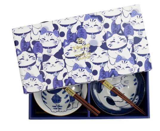 Tokyo Design Studio Kawaii Neko Bowl 2pc With Chopsticks - Twin Cat Bowls The Cooks Kitchen 