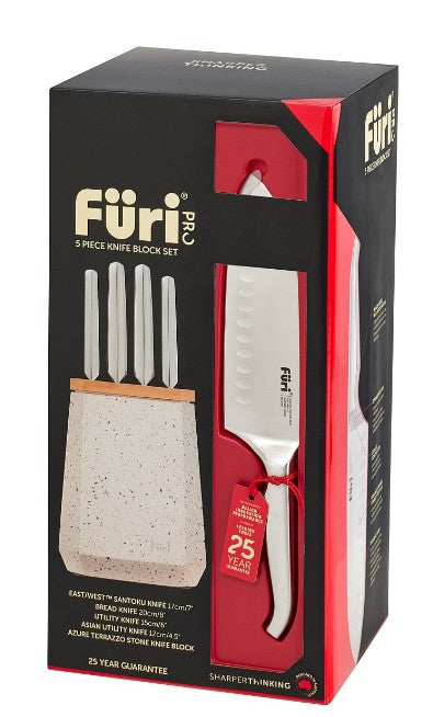 Furi Stone Knife Block Set 5pc Azure Terrazzo 