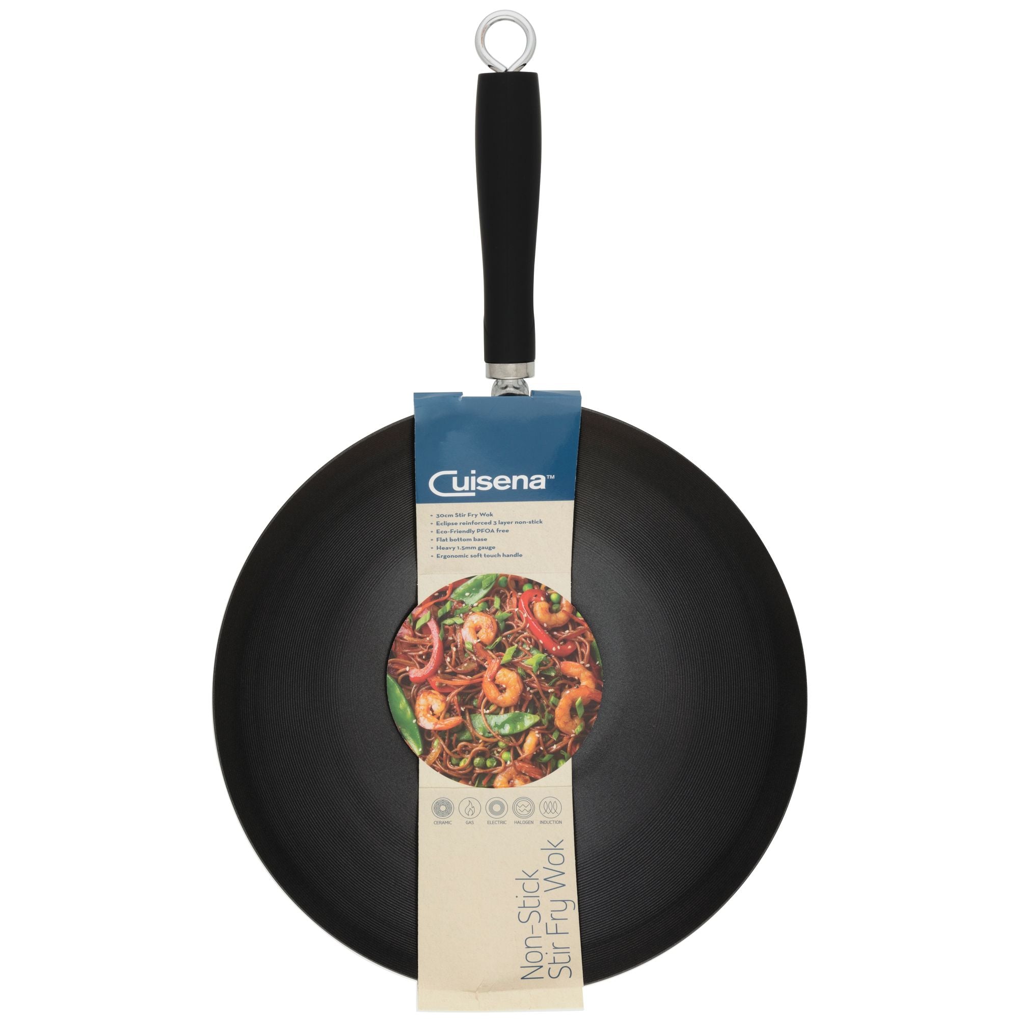 Non-stick Stir Fry Wok Black Handle 30cm