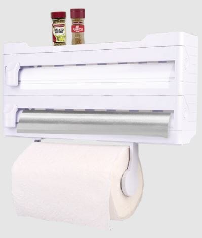 Wall Mount Kitchen Roll Dispenser - White Food Wrap Storage The Cooks Kitchen 