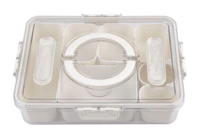 Pizzazz Rectangular 7 Compartment Grazing Box W/ Carry Handles & Food Picks (cream) Picnicware The Cooks Kitchen 