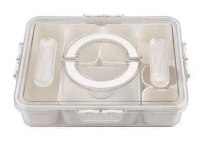 Pizzazz Rectangular 7 Compartment Grazing Box W/ Carry Handles & Food Picks (cream)