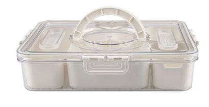 Pizzazz Rectangular 7 Compartment Grazing Box W/ Carry Handles & Food Picks (cream)