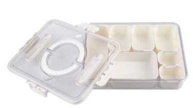 Pizzazz Rectangular 7 Compartment Grazing Box W/ Carry Handles & Food Picks (cream)