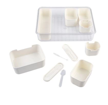 Pizzazz Rectangular 7 Compartment Grazing Box W/ Carry Handles & Food Picks (cream)
