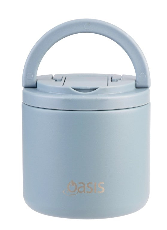 Oasis Double Wall Insulated Food Flask With Quick Release Lid & Spork 500ml - Hazy Blue