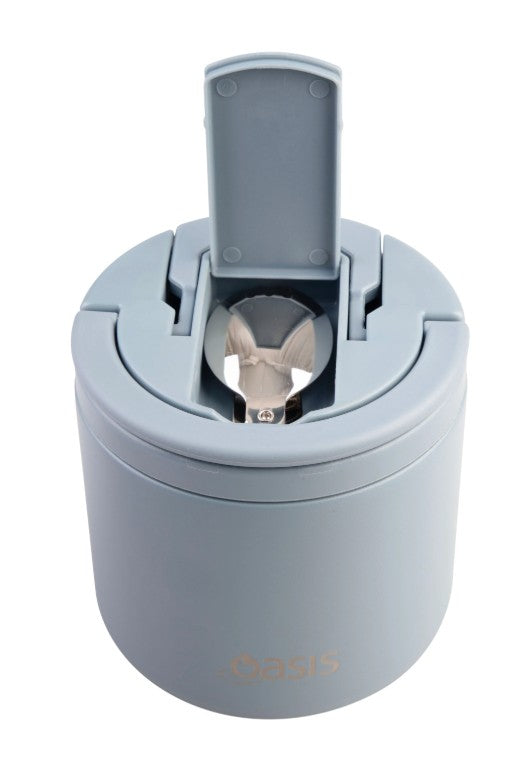 Oasis Double Wall Insulated Food Flask With Quick Release Lid & Spork 500ml - Hazy Blue