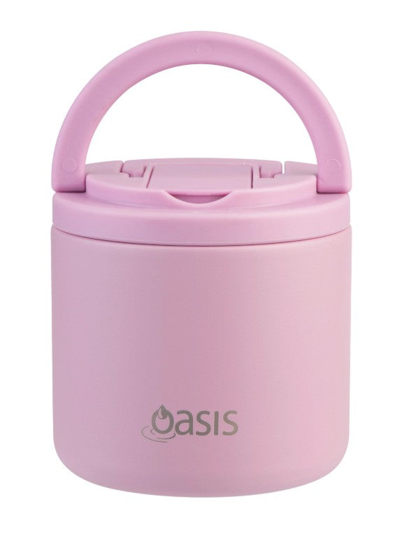 Oasis Double Wall Insulated Food Flask With Quick Release Lid & Spork 500ml - Blush