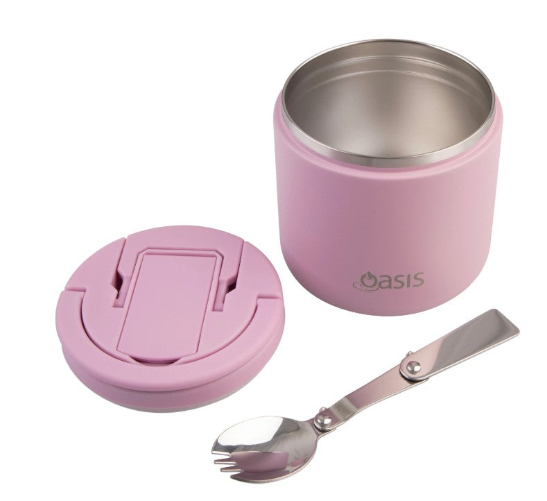 Oasis Double Wall Insulated Food Flask With Quick Release Lid & Spork 500ml - Blush