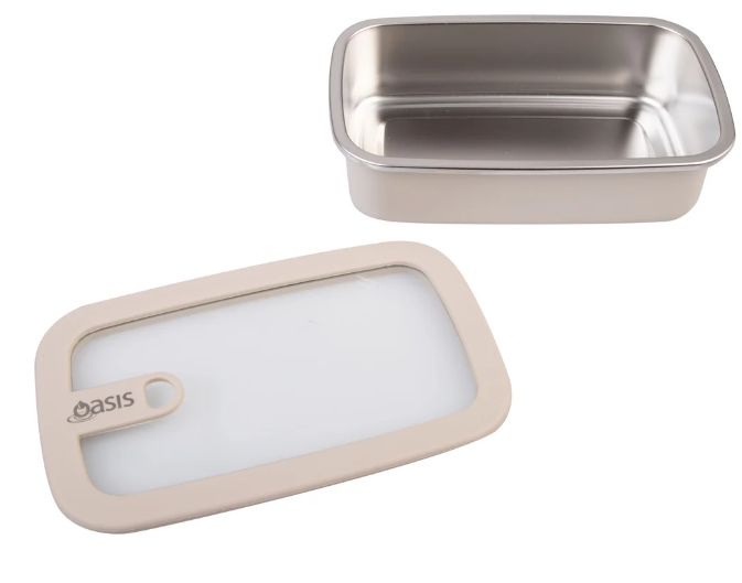 Oasis Microwave Safe Rectangular Stainless Steel Container 700ml Oat