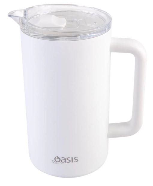 Oasis Ceramic Lined Stainless Steel Triple Wall Insulated Water Pitcher 1.5l - White