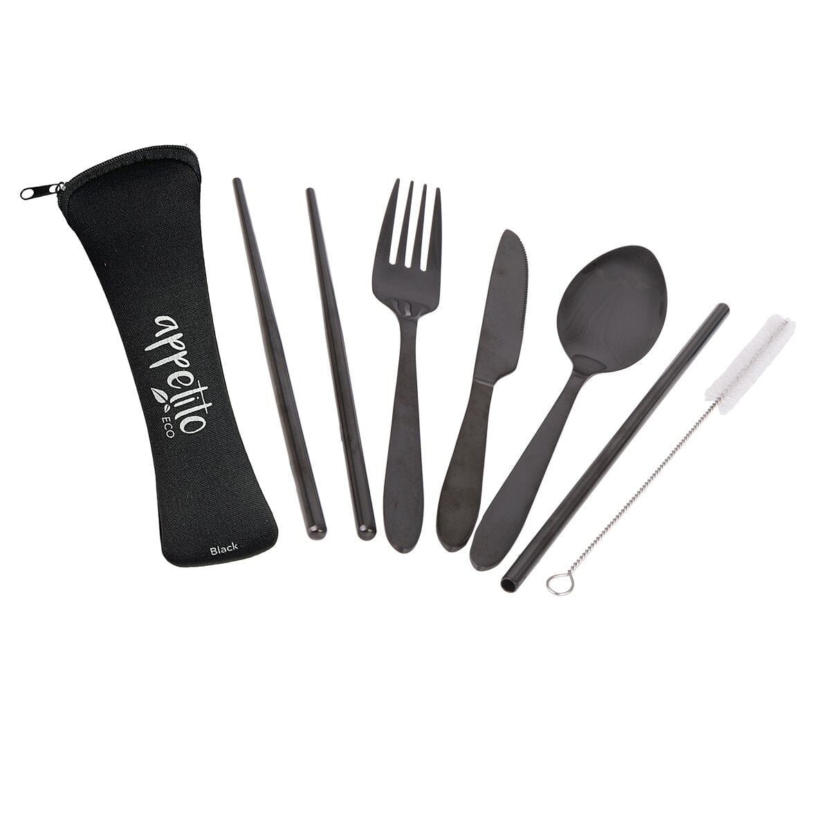 Appetito 6 Piece Stainless Steel Traveller's Cutlery Set - Black Lunchbox The Cooks Kitchen 