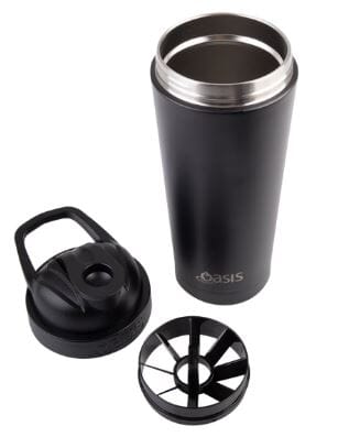 Oasis Stainless Steel Double Wall Insulated Protein Shaker 700ml - Black Drink Bottles The Cooks Kitchen 