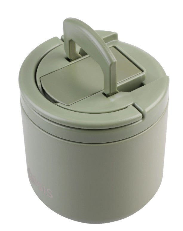 Oasis Double Wall Insulated Food Flask With Quick Release Lid & Spork 500ml - Olive Green