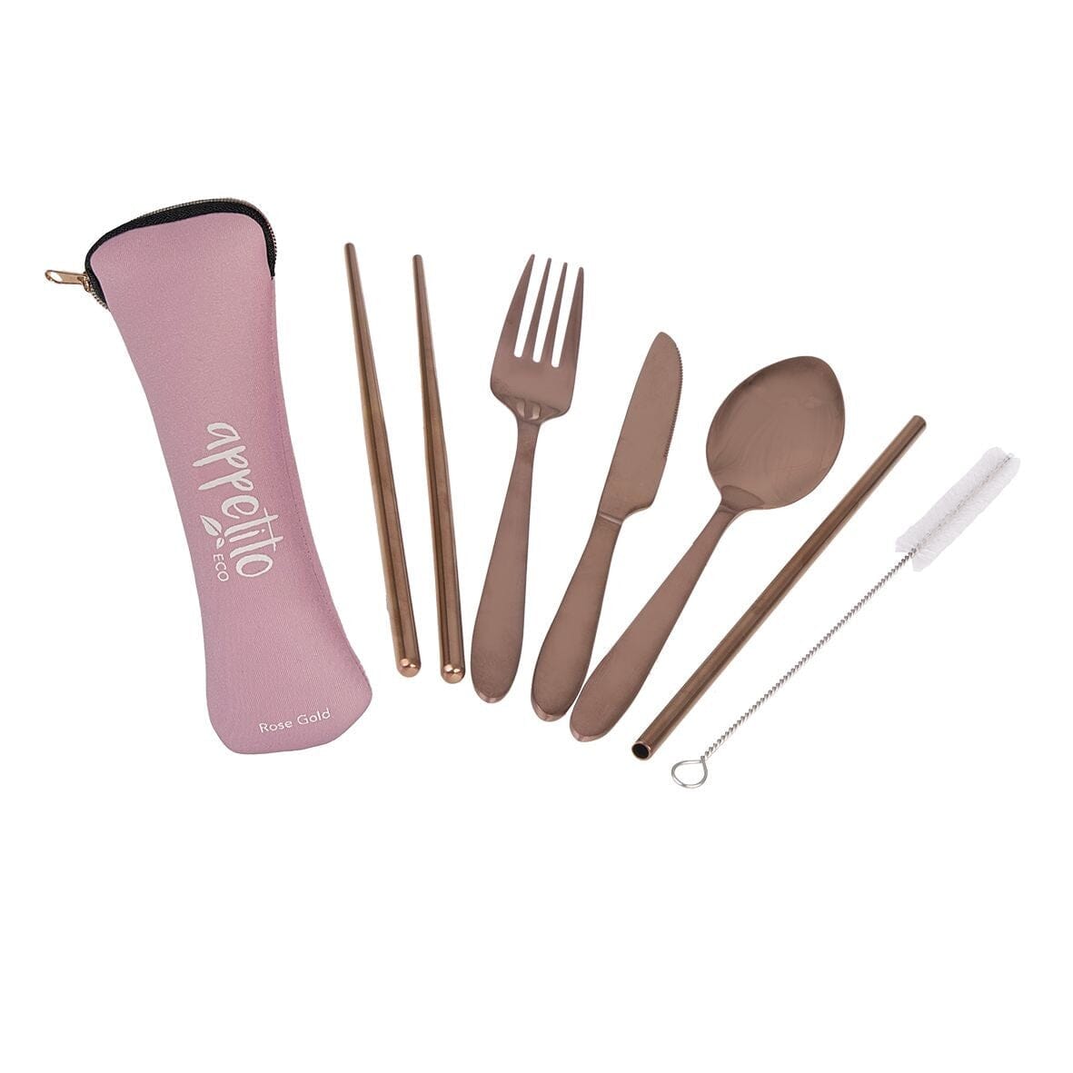 Appetito 6 Piece Stainless Steel Traveller's Cutlery Set - Rose Gold Lunchbox The Cooks Kitchen Mandurah 