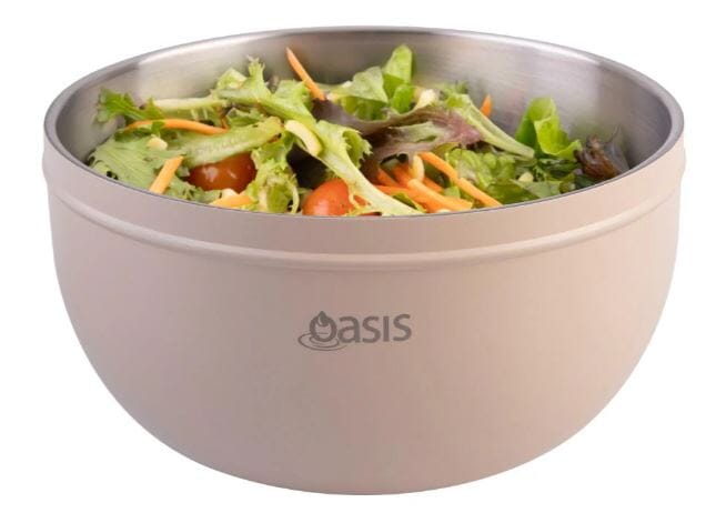Oasis Stainless Steel Double Wall Slad Bowl With Lid 2.8l - Oat Platters & Bowls The Cooks Kitchen 
