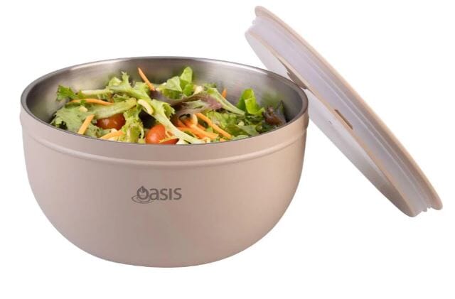 Oasis Stainless Steel Double Wall Slad Bowl With Lid 2.8l - Oat Platters & Bowls The Cooks Kitchen 