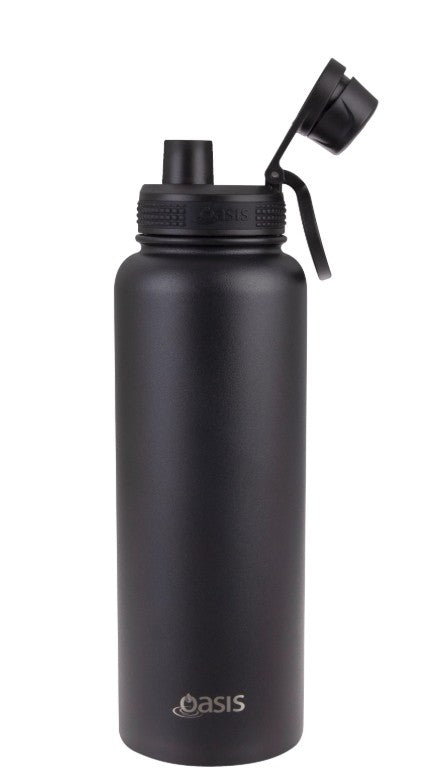 Oasis Stainless Steel Insulated Challenger Sports Bottle With Cap 1.1l Black