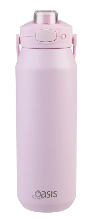 Oasis Ceramic Stainless Steel Capri Drink Bottle W/ Lid 1l Pink Lemonade