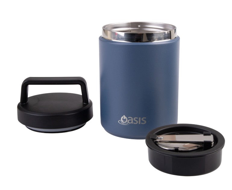 Oasis Stainless Steel Double Wall Food Flask With Handle & Spoon 480ml - Indigo