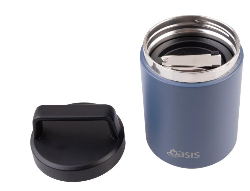 Oasis Stainless Steel Double Wall Food Flask With Handle & Spoon 480ml - Indigo