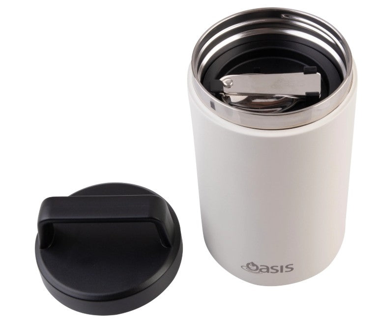 Oasis Stainless Steel Double Wall Flask With Handle & Spoon 700ml - Alabaster