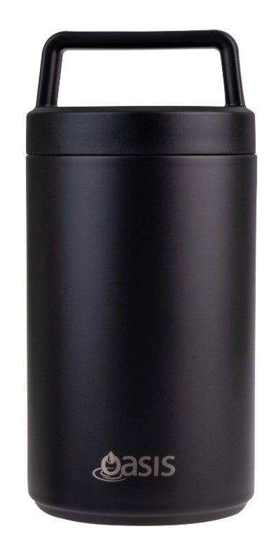 Oasis Stainless Steel Double Wall Flask With Handle & Spoon 700ml - Black