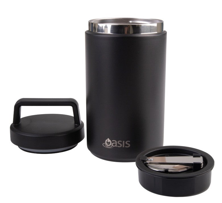 Oasis Stainless Steel Double Wall Flask With Handle & Spoon 700ml - Black