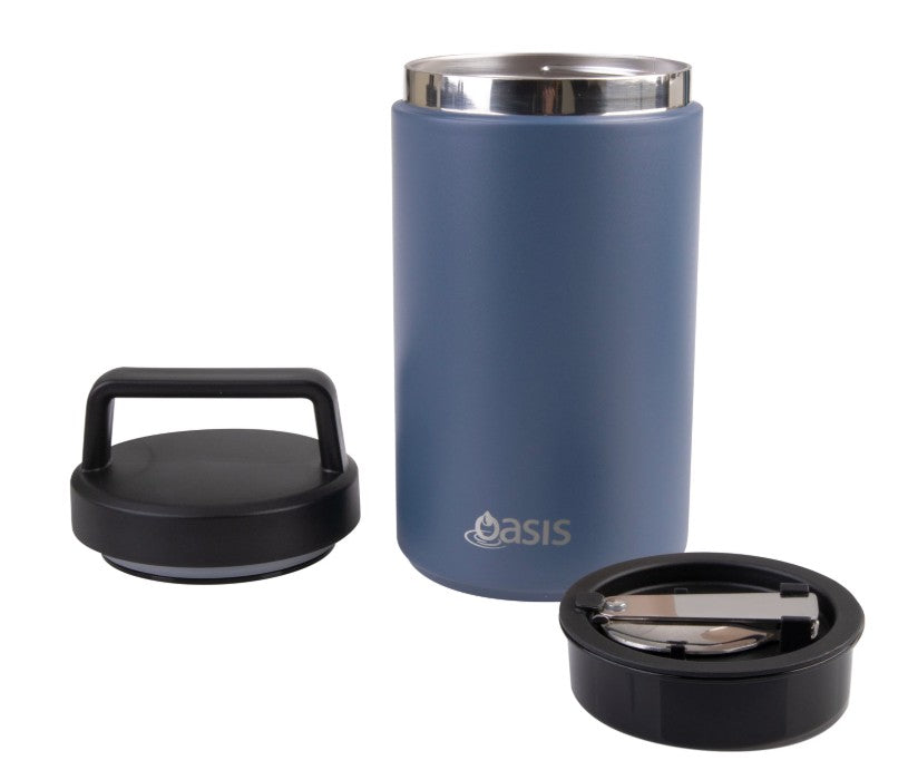Oasis Stainless Steel Double Wall Flask With Handle & Spoon 700ml - Indigo