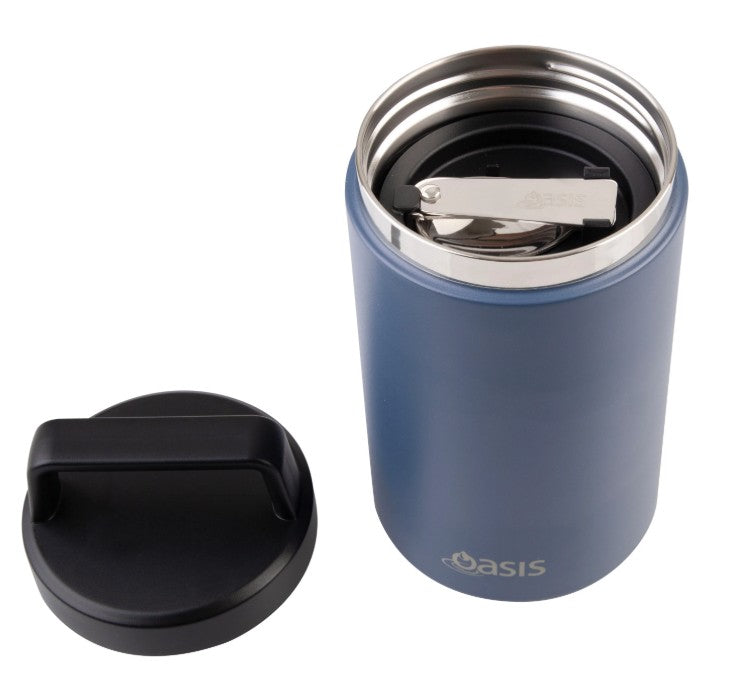 Oasis Stainless Steel Double Wall Flask With Handle & Spoon 700ml - Indigo
