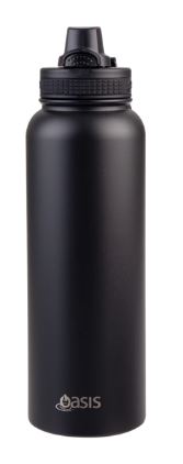 Oasis Stainless Steel Doubled Wall Insulated 'challenger' Sports Bottle With Quick Release Cap 1.1l - Black
