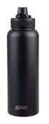 Oasis Stainless Steel Doubled Wall Insulated 'challenger' Sports Bottle With Quick Release Cap 1.1l - Black Drink Bottles The Cooks Kitchen 