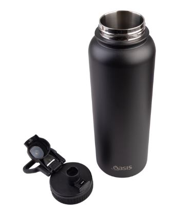 Oasis Stainless Steel Doubled Wall Insulated 'challenger' Sports Bottle With Quick Release Cap 1.1l - Black