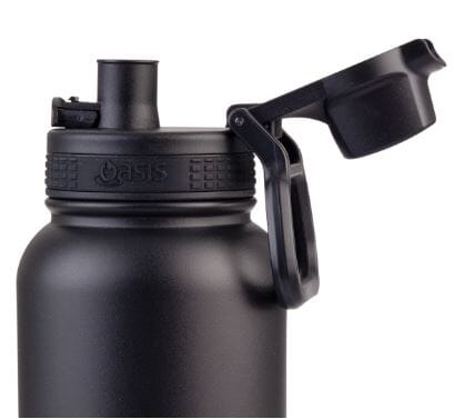 Oasis Stainless Steel Doubled Wall Insulated 'challenger' Sports Bottle With Quick Release Cap 1.1l - Black Drink Bottles The Cooks Kitchen 