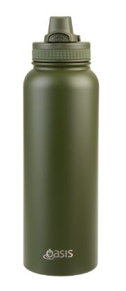 Oasis Stainless Steel Double Wall Insulated 'challenger' Sports Bottle With Quick Relase Cap 1.1l - Forest Green