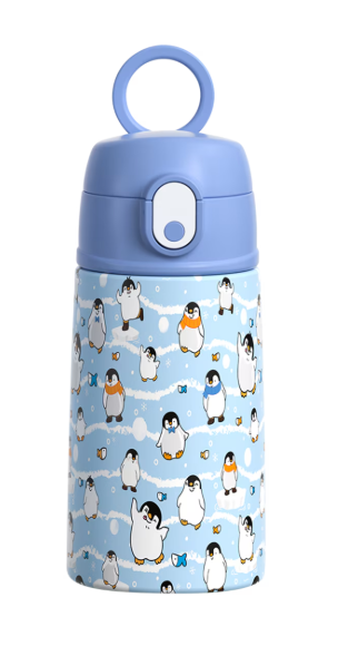 Oasis Stainless Steel Double Wall Drink Bottle With Sipper Straw 400ml Happy Penguins