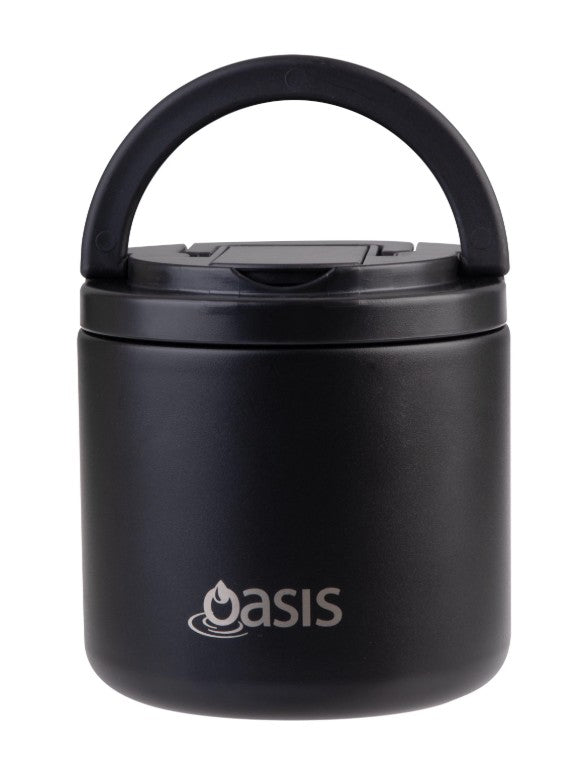 Oasis Double Wall Food Flask With Quick Release Lid & Spork 550ml - Black
